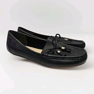 isaac mizrahi LIVE! Womens Black Leather Slip On Loafer Shoes Size 8.5 Wide